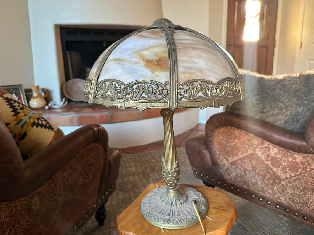 Early 20th Century Slag Glass Lamp