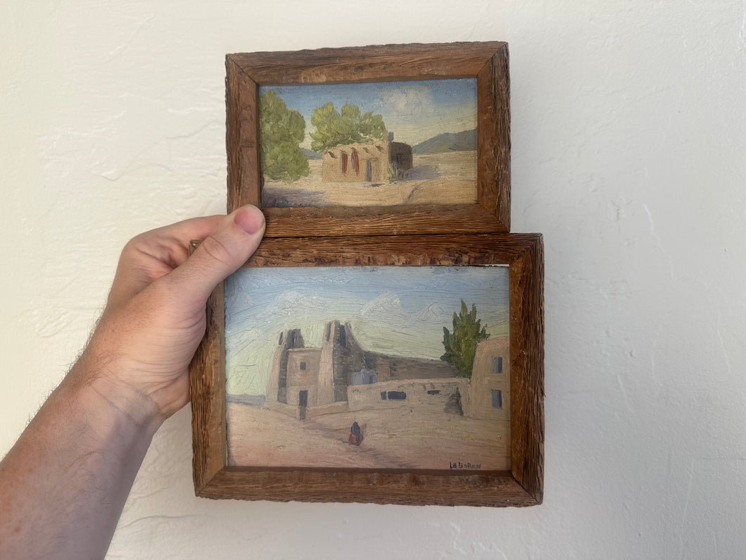 Antique Saguaro Frame Oil Paintings (2) by Emmanuel Pierre “LeBaron” Menager