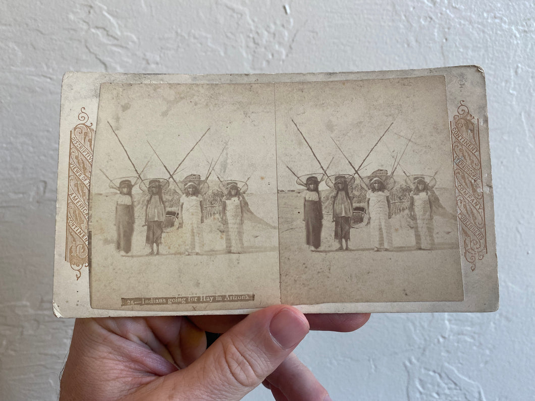 19th Century Stereoview Arizona Natives w/ Burden Baskets (Pima, Tohono O'odham)